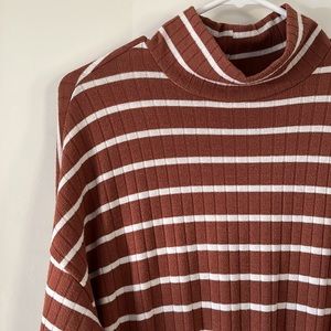 Old Navy Maxi Dress Mock Neck Ribbed Brown and White Striped Medium